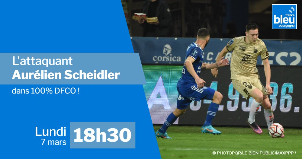 ici_bourgogne's tweet photo. ⚽️ Le meilleur buteur du @DFCO_Officiel cette saison (9 buts), l'attaquant Aurélien Scheidler, invité de 100% DFCO sur @bleubourgogne ce soir ! 🎙️

🏆 Il vient d'être désigné "joueur de février" par les supporters 

#FBsport @scheidler_A https://t.co/wX2UdX66ap