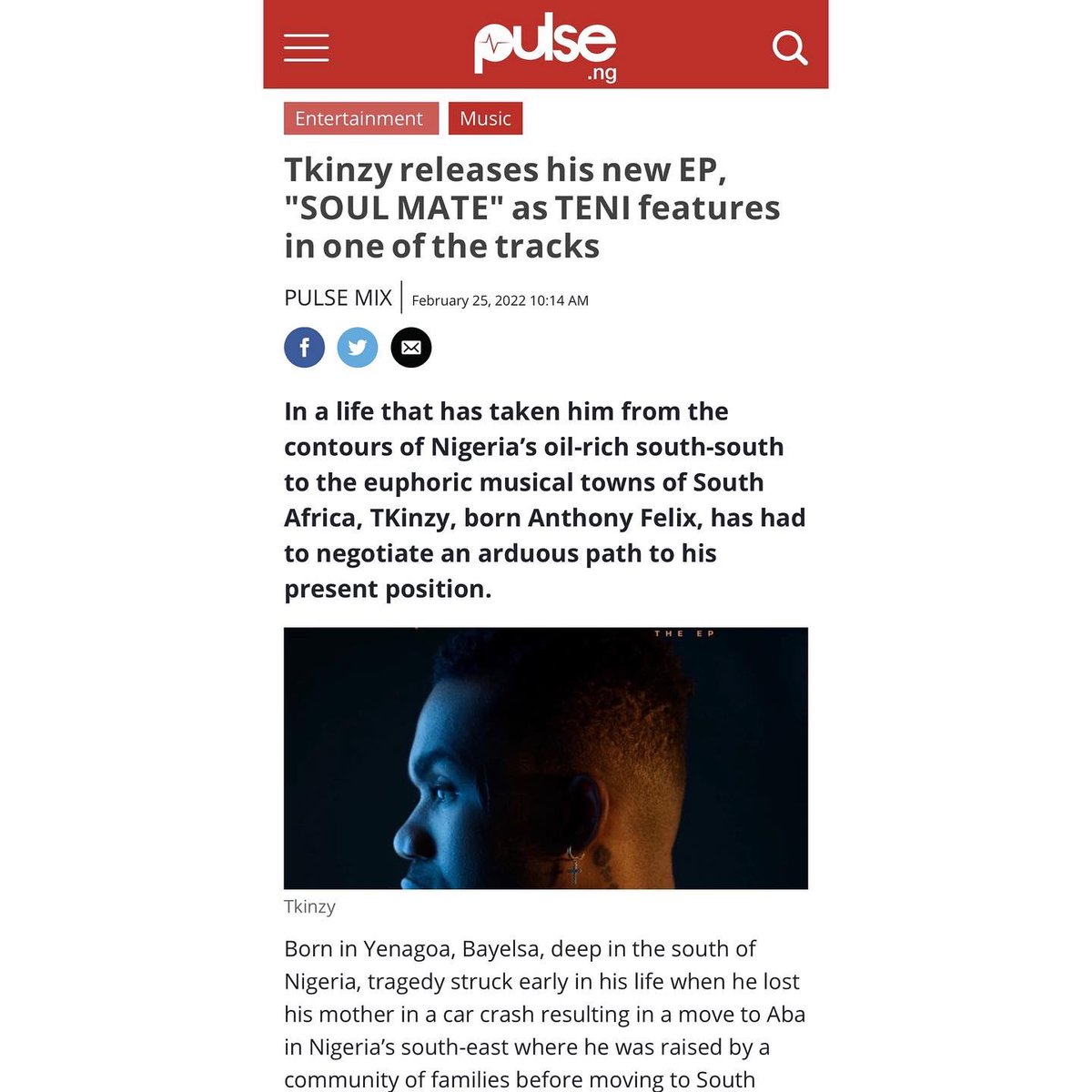 Afroplugmedia's tweet photo. Client in News!!!

Two weeks ago @Tkinzystar dropped his new EP SOULMATE. It’s a blend of highlife, Afro pop and electronic pop music.

Listen here https://t.co/HwiKG7FwU7

#afroplugmedia #tkinzy #teni https://t.co/BXmOxW6jGC