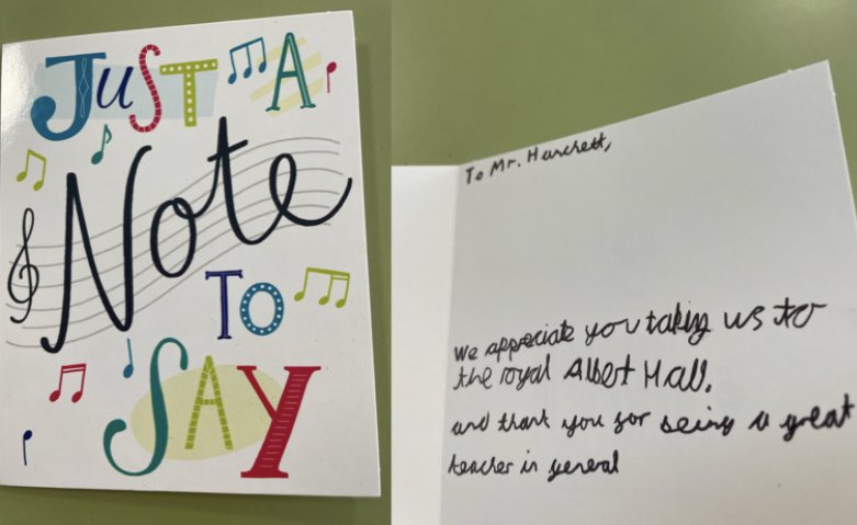 It was a great pleasure to take students from <a href="/MusicHubSouth/">Southampton MusicHub</a> to see the incredible <a href="/RMBandService/">The Bands of HM Royal Marines</a> at the <a href="/RoyalAlbertHall/">Royal Albert Hall</a> on Friday. 

Teaching today and the youngest student I took - a 10 year old Euphonium player - presents this to me. Music matters!!