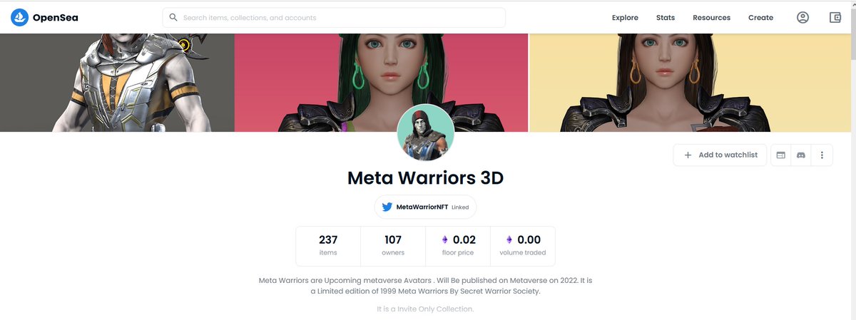 MasonHa61241218's tweet image. Upcoming 3D  Metaverse Avatars 1999 Meta Warriors ever created.
Mint 0.02 ETH . Get your warrior to participate in mobile P2E Game
@MetaWarriorNFT