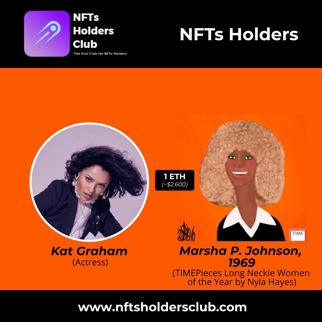 nftsholdersclub's tweet photo. Kat Graham (@KatGraham) just bought the Marsha P. Johnson, 1969 of the TIMEPieces Long Neckie Women if the Year by Nyla Hayes (@NylaCollection).
She bought it for 1 ETH (~$ 2.600).
#nft #nfts #katgraham #nylahayes #nylacollection #time @timepieces https://t.co/jOmcWbj6fg