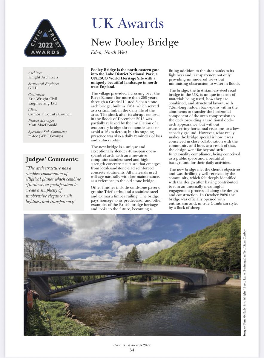 CTAwards's tweet photo. 2022 Civic Trust Award & Special Award for Community Impact & Engagement: a scheme that demonstrates how successful community engagement can deliver the highest standards of design whilst meeting the needs of local people: New Pooley Bridge by #knightarchitects for @CumbriaCC https://t.co/4517KTWcD1