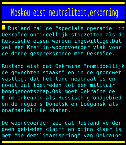 Teletekst's tweet photo. Moskou eist neutraliteit,erkenning https://t.co/trUW5kRpa3