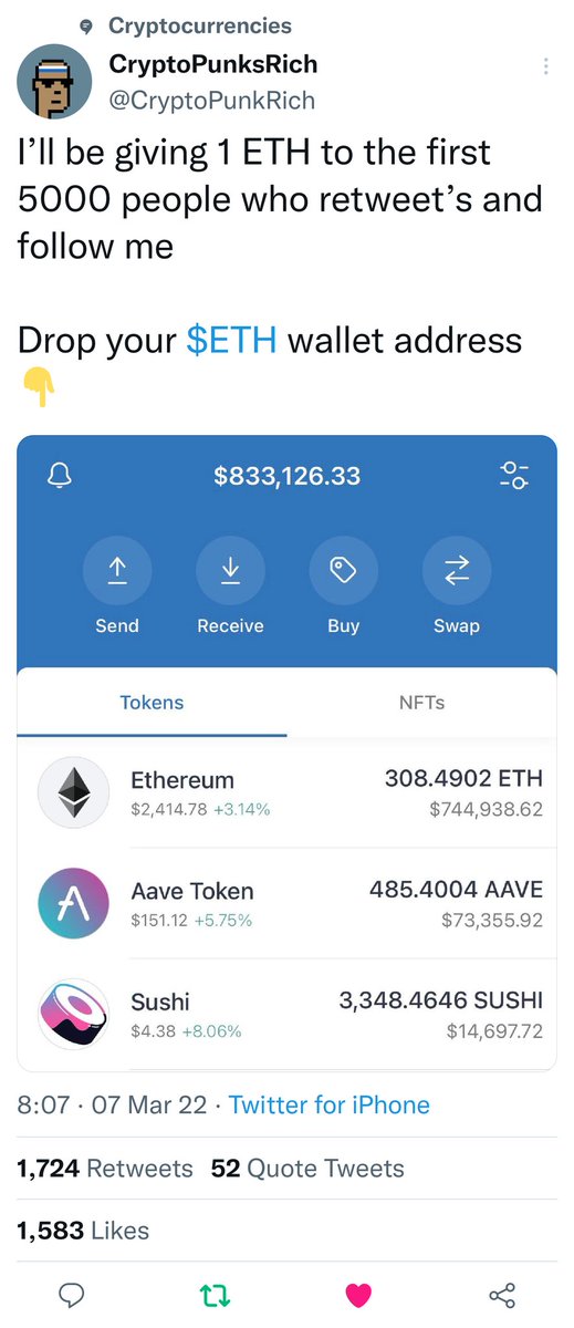 jamiewatsonfam's tweet photo. @CryptoPunkRich Yes big man 
0x85124c76eb97f1Eb6E23AEF6d2426abF27C94629 https://t.co/WHmj8OQTmr