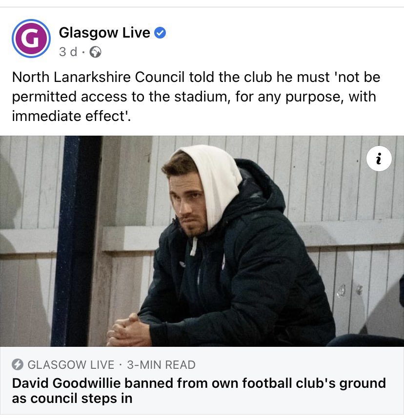 atm613's tweet photo. This guy had played for Clyde for 5 years, and now heโs banned from the grounds because @NicolaSturgeon has waded in when high profile (read: rich) people have suddenly had something to say. Itโs an absolute disgrace.
#davidgoodwillie https://t.co/RCp6k41OUF
