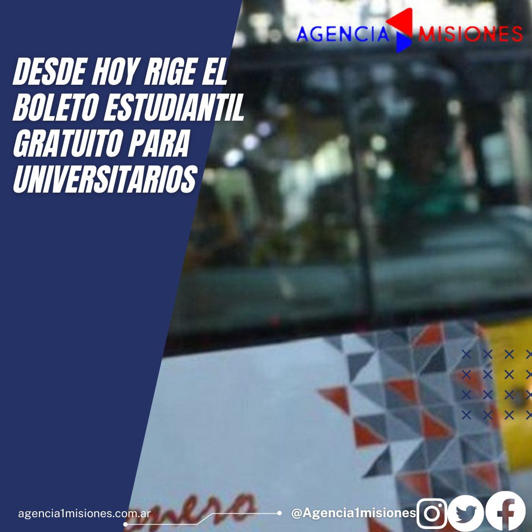 Desde hoy rige el Boleto Estudiantil Gratuito para universitarios 

agencia1misiones.com.ar/index.php/es/i…