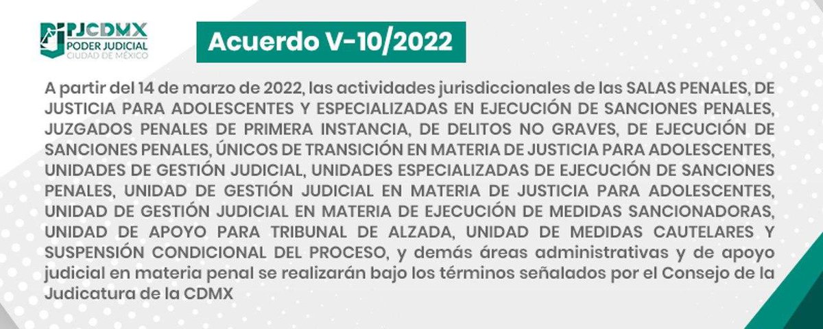 PJCDMX's tweet photo. #InformaciónImportante Las y los Consejeros de la Judicatura de la #CDMX emitieron las siguientes determinaciones para la operación a partir del 14 de marzo 2022:
✅ https://t.co/Y64YUc9DfF

✅ https://t.co/zpy4bjNb8j

✅https://t.co/LQwfseRQlS https://t.co/7Cgzw0bJpg