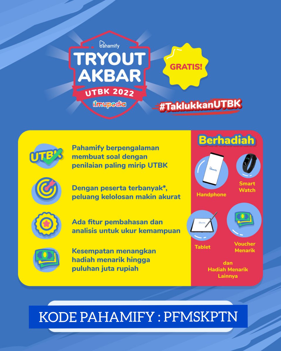 ambizzzyuk's tweet photo. PENDAFTARAN TRY OUT AKBAR PAHAMIFY 2 TELAH DIBUKA‼️🎉

Daftar di ➡️ https://t.co/fbJ050znSW
Terakhir Pendaftaran : 25 Maret 2022
Pengerjaan Try Out : 26 Maret 2022

‼️Pakai Kode Mitra : PFMSKPTN https://t.co/qgIsTpwDhB