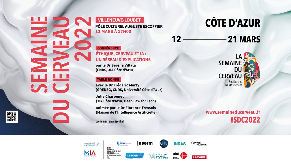 📢Nous sommes fiers d'annoncer notre participation à l'événement de culture scientifique🧠 <a href="/Semaine_Cerveau/">Semaine du Cerveau</a> #côtedazur avec <a href="/CNRS_DR20/">CNRS Côte d’Azur</a> et <a href="/Univ_CotedAzur/">Université Côte d'Azur</a> 🦾

🗓️1er RDV le samedi 12 mars 17h <a href="/VilleneuvLoubet/">Villeneuve Loubet Officiel</a> pour la conférence inaugurale "Ethique, Cerveau et #IA"

Inscriptions ⬇️
