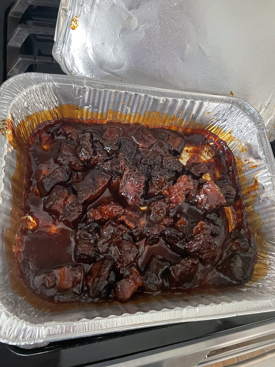 xraysmitty's tweet photo. @MeatChurch  the wife and I tagged team on this one . Pork belly burnt ends … and the fried rice to go with it https://t.co/E4WdLkM20E