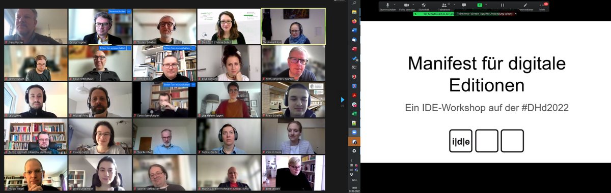 Start der IDE-Session zum Manifest 'Digitale Edition': 58 Teilnehmer #digitalscholarlyedition auf @dhd2022 #DHd2022 #Workshop2