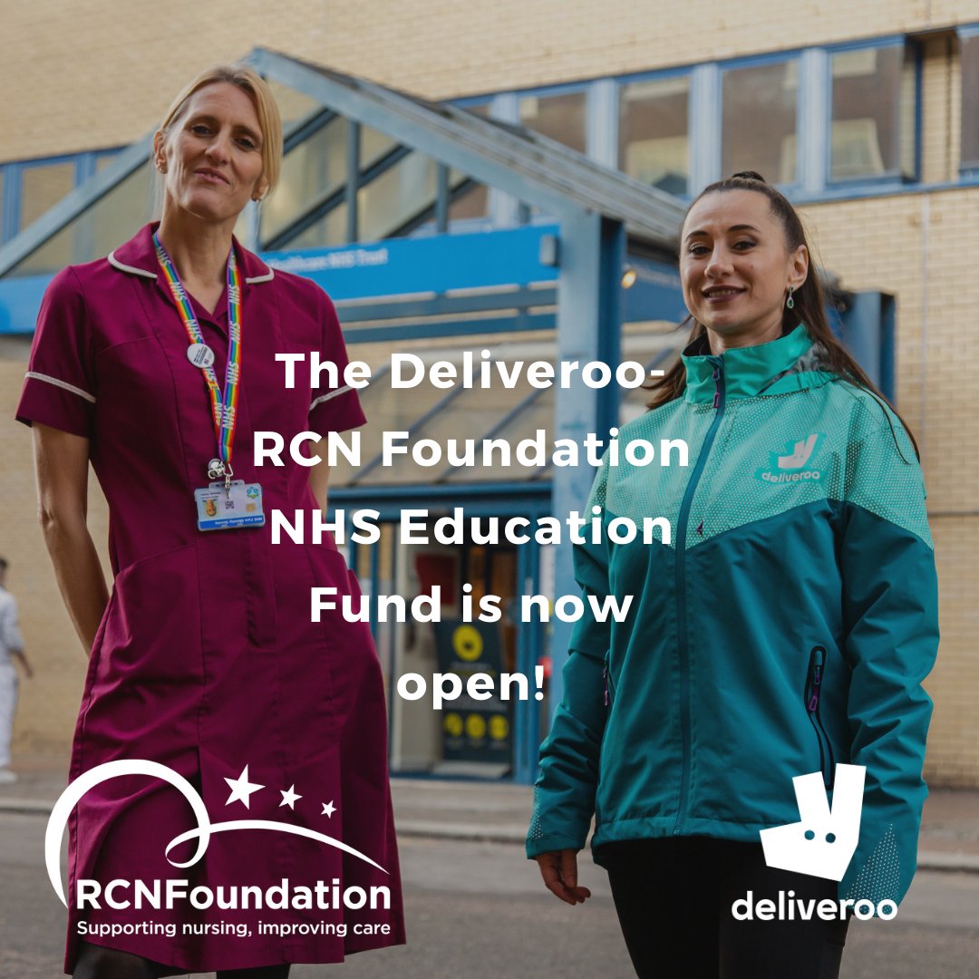 The Deliveroo-RCN Foundation NHS education fund is now open! 

This £300,000 fund exists to support the career development of NHS nurses, midwives &amp; health care support workers. 

Learn more: rcnfoundation.rcn.org.uk/latest-news/ap…