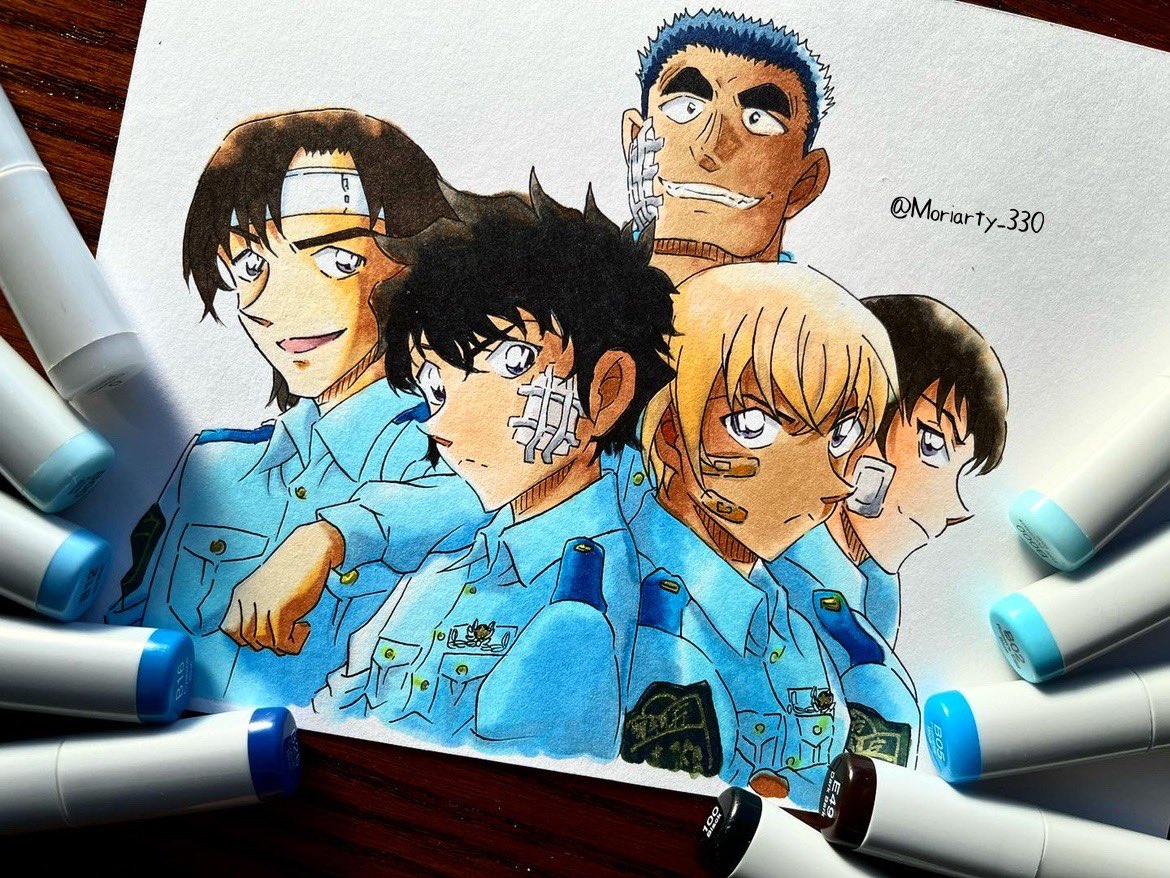 警察学校編】5人組描きました‼︎ 🚓💨 #名探偵コナン #警察学校編 #降