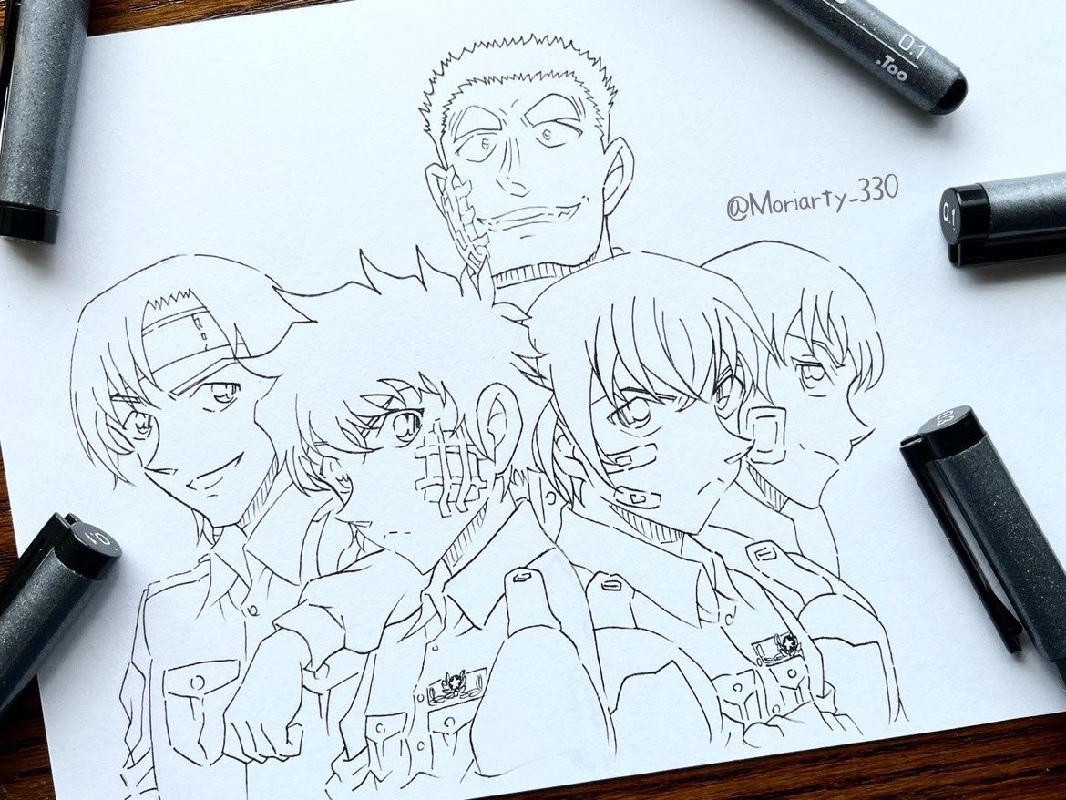 Bgata39's tweet photo. 【警察学校編】5人組描きました‼︎
🚓💨
#名探偵コナン #警察学校編 #降谷零 #松田陣平 #萩原研二 #伊達航 #諸伏景光 #copic #DetectiuConan #huruyarei 🥃
#usj #名探偵コナンハロウィンの花嫁 https://t.co/fuGTF9GRwe