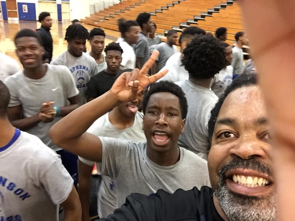 Stephenson High School Huddle. A former player returned and is now volunteering for us at the high school. Empowerment at its finest.