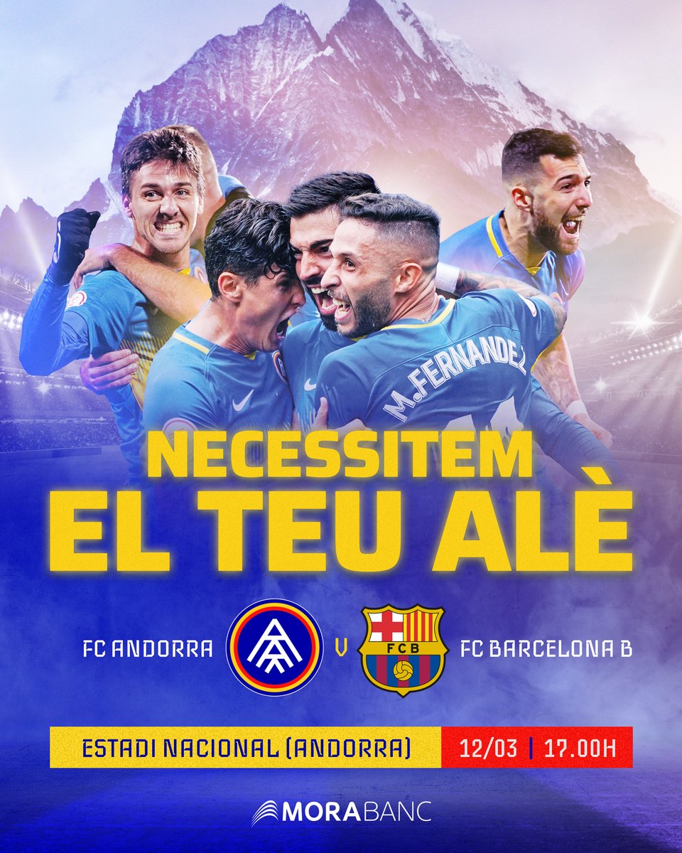 📢 ENTRADES A LA VENDA 🆚 <a href="/FCBarcelonaB/">Barça Atlètic</a> 

👥 Entrada general 10 €
👧🏻 Entrada infantil 0 €

▶️ ABONATS, ENTRADA GRATUÏTA

🎟️ Compra-la aquí 👉🏼 p.berrly.com/fcandorra/even…

#SomTricolors 🔵🟡🔴
#Morabanc