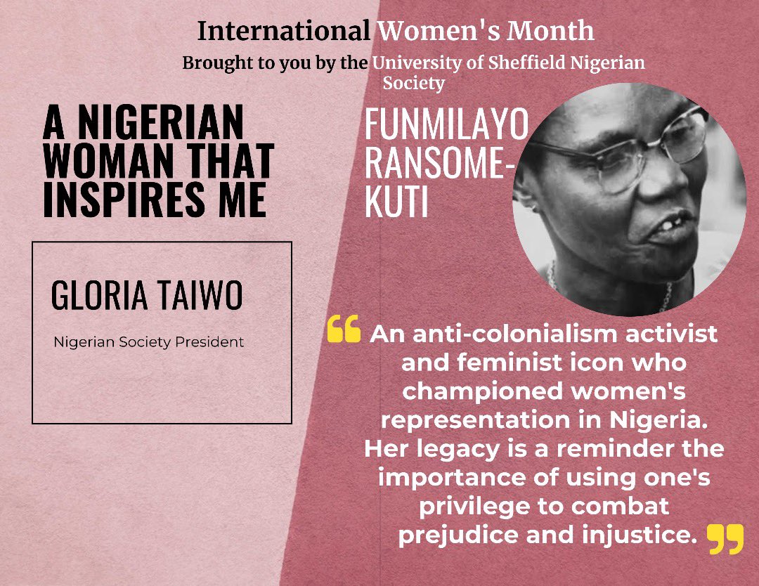 Nig Soc celebrates International Women’s day 🇳🇬✊🏾

Chief Funmilayo Ransome-Kuti