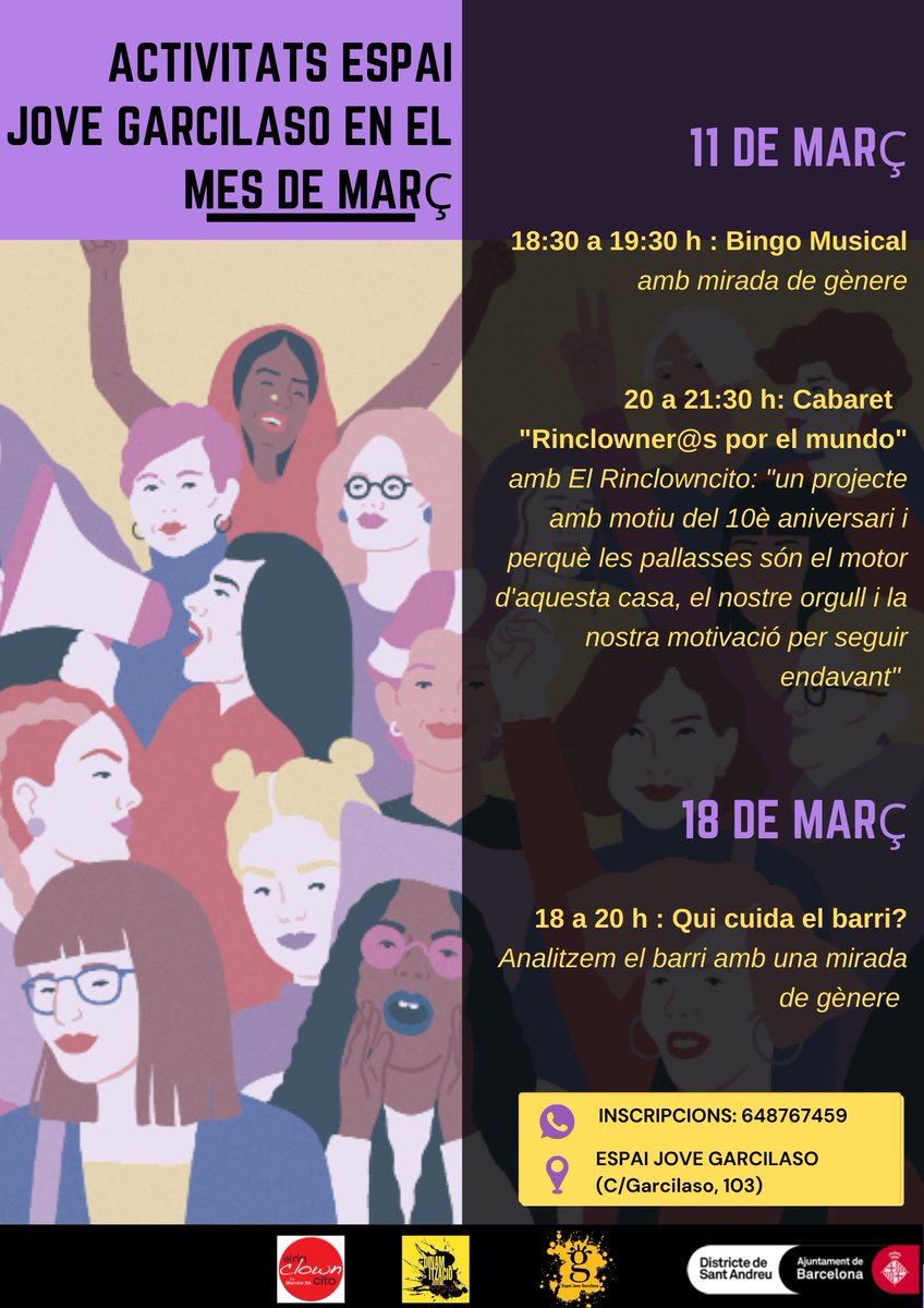 EJGarcilaso's tweet photo. Aquest divendres, 11 de març, comencem amb les activitats gratuïtes per celebrar el Dia de la Dona Treballadora! 🔥🙌
📝 Inscripció prèvia a: 648767459
#activitats #8m #diadeladona #joves #adolescents #lasagrera #standreu #gratis #cabaret #show #feminisme #espaijovegarcilaso https://t.co/vW2vqcL3MI
