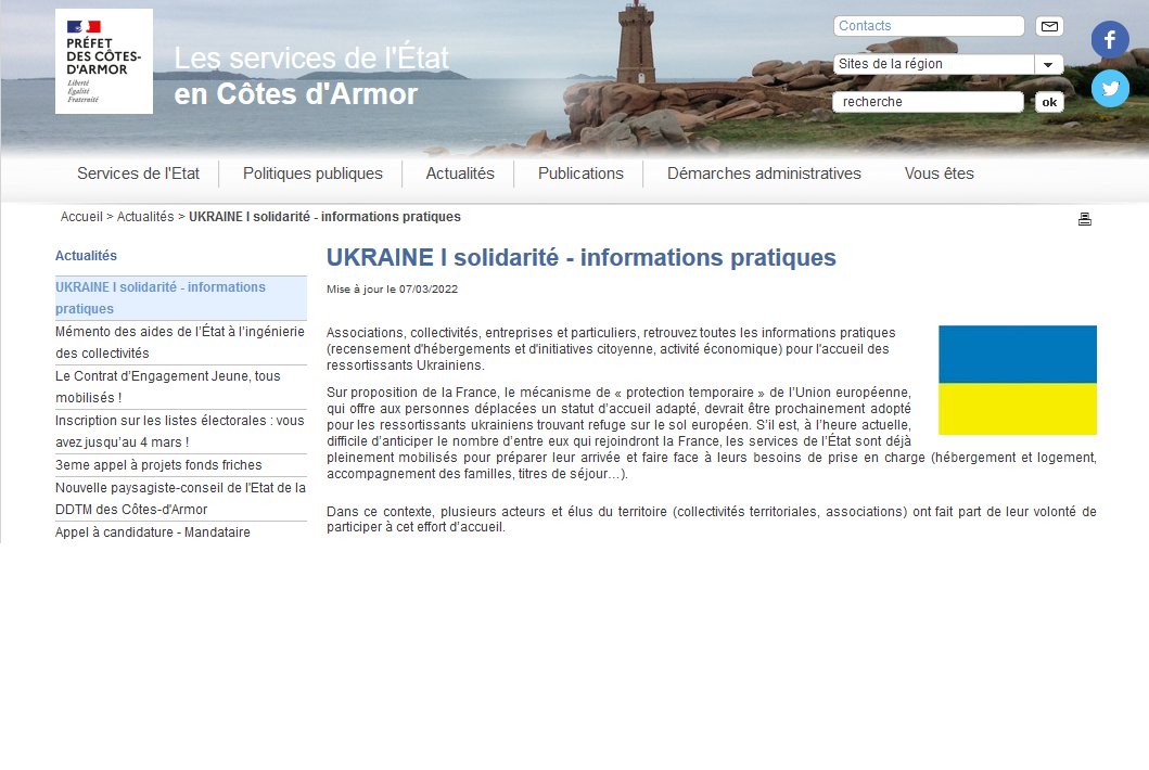 Prefet22's tweet image. Ukraine - Solidarité | Associations, collectivités, entreprises et particuliers, retrouvez toutes les informations pratiques pour le soutien aux ressortissants Ukrainiens :
cotes-darmor.gouv.fr/Actualites/UKR…