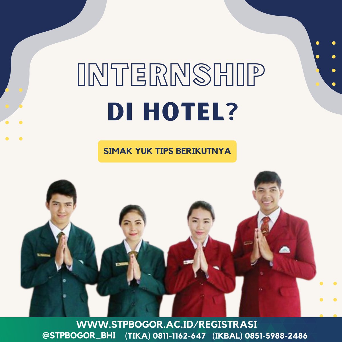Selamat Siang Guys!

Buat kalian yang belum mengenal internship di Hotel, mari kita simak bareng - bareng yuk!
Semoga bermanfaat ✨

Untuk kalian yang ingin masuk bidang pariwisata dan perhotelan jangan ragu ya,karena peluang kerja yang sangat banyak dibidang pariwisata dan hotel