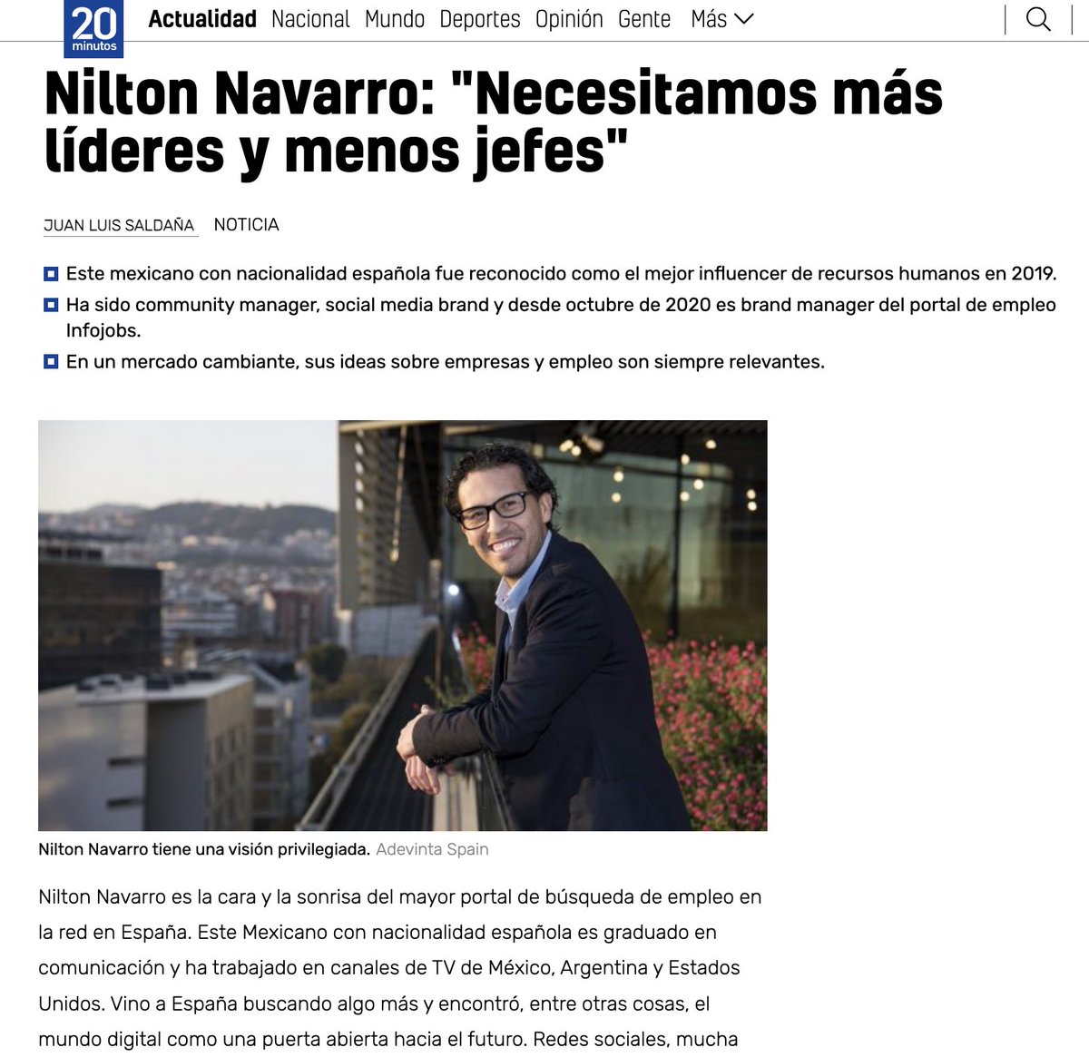 NiltonNavarro's tweet photo. ¡Qué ilusión me ha hecho esta entrevista en @20m! 
Gracias @juanluissaldana por contar mi historia y mi visión sobre el trabajo👇https://t.co/fMtKtCFg4w

#empleo #trabajo #RRHH https://t.co/hh24tH9BZA