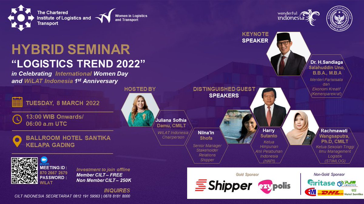 Admission_ULBI's tweet photo. #Logisticians &amp; #Transporters

It is with great pleasure that we invite you to join our Hybrid Seminar in celebrating International Women's Day and WiLAT Indonesia 1st Anniversary

#STIMLOG https://t.co/R31LzHqJFQ