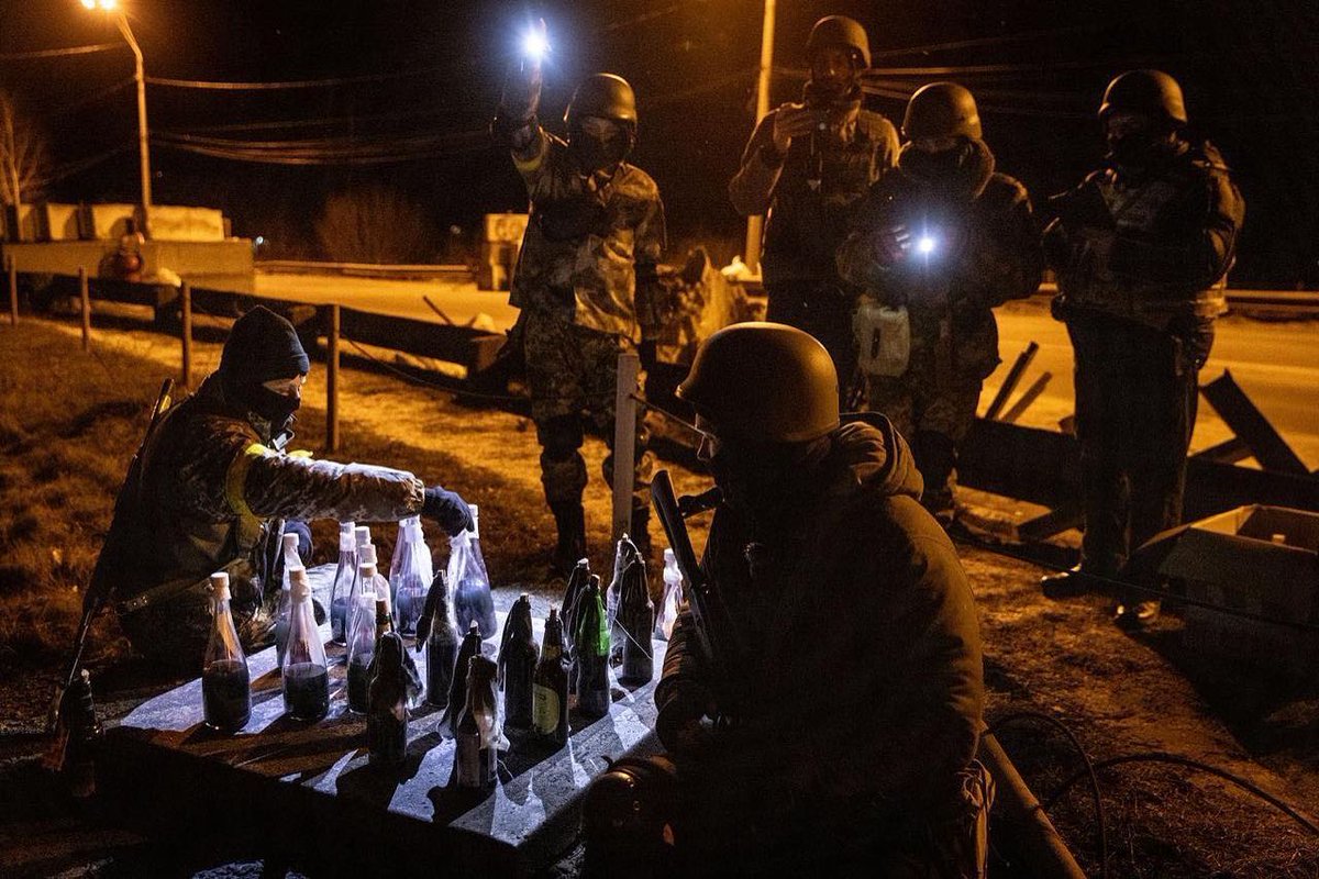 Territorial defense fighters play chess with Molotov cocktails #StopRussia #StandWithUkraine #RussianAggression #SlavaUkraini