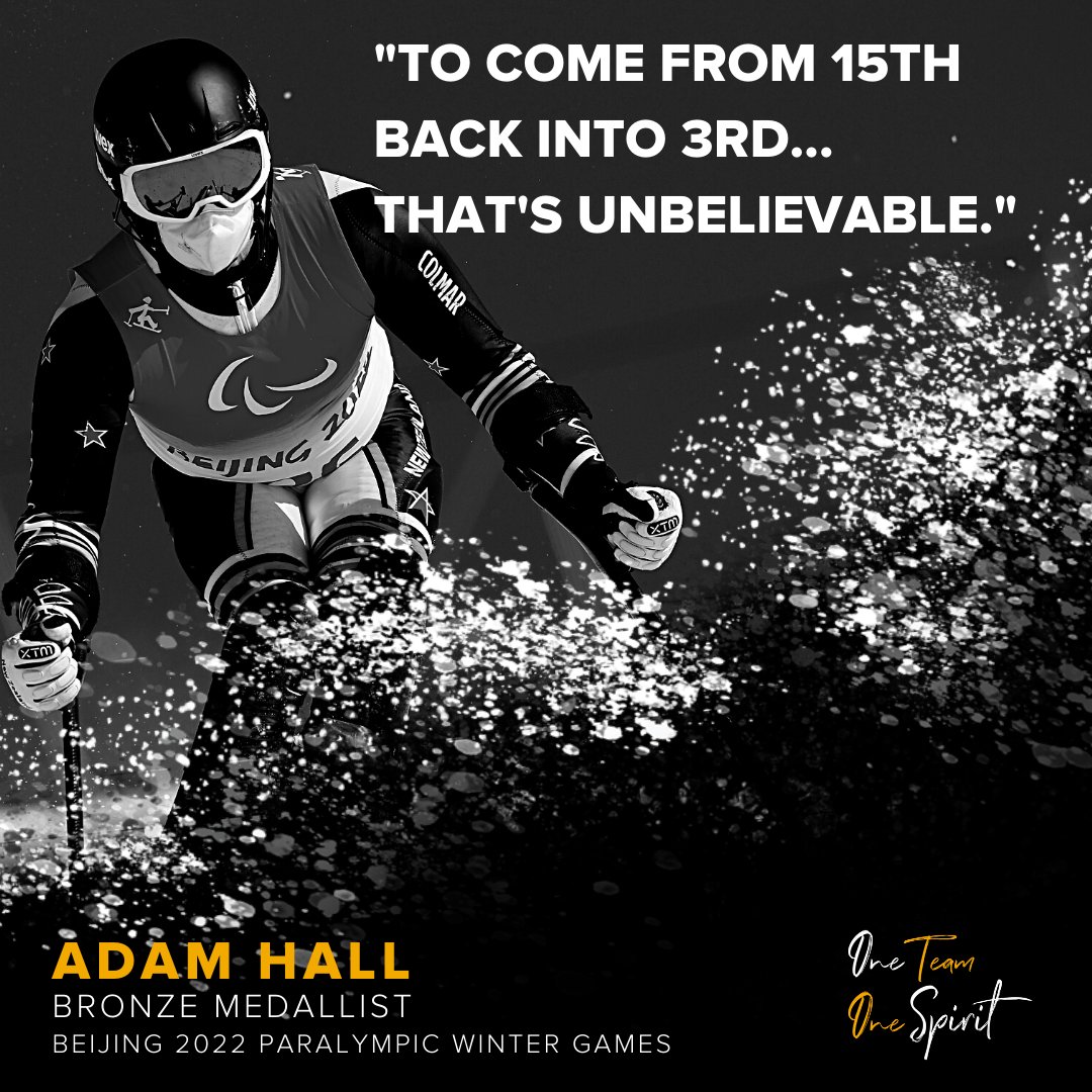 ParalympicsNZ's tweet photo. Adam Hall showed his class in the Slalom run of today's Super Combined to make an outstanding comeback 👏🥉

This is his fourth Paralympic Winter Games medal.
Legend.

#OneTeamOneSpirit
#WinterParalympics
#GoKiwi
@snowsports_nz 
@kiwiskiracer https://t.co/wIC57ns9km