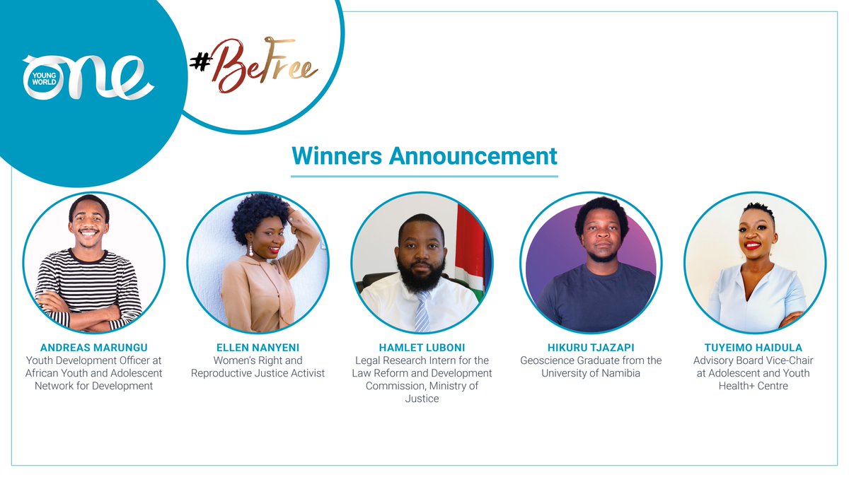 Last year, we announced the #BeFree National Prize Scholarship in collaboration with <a href="/OneYoungWorld/">One Young World</a>.

We are delighted to introduce you to the 5 young Namibians who have been selected as #BeFree National Prize winners! 1/3

#OYW2022 #PoweredByYouth