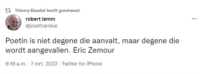 BAUDET HEEFT GERETWEET.

Een stem op FvD is een stem op #massamoordenaar en #oorlogsmisdadiger Putin.