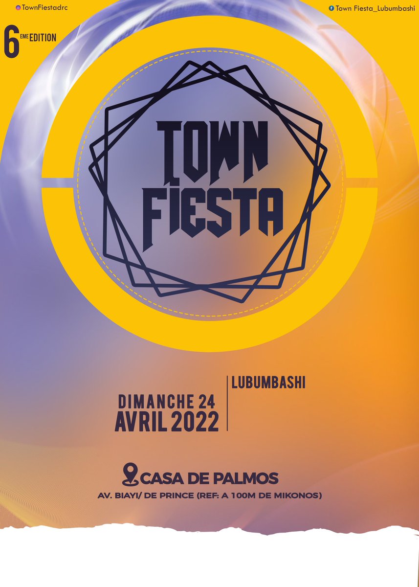 fiesta_town's tweet photo. NOUS SOMMES DE RETOUR et ravis de vous annoncer la fête de la ville  #TownFiesta2022  On à hâte de vous voir le 24 Avril 2022 À CASA DE PALMOS  Préparez-vous à vivre une expérience magique et une aventure musicale.   #Fiesta #Festival #Barbecue🍗 #Music #Rdc 🇨🇩 https://t.co/Z4Pjwud6cW