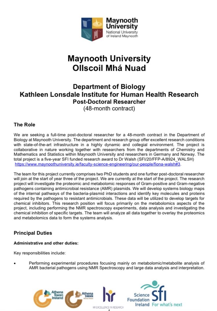 Fiona Walsh 🏳️🌈🏳️⚧️ (@fionawalsh14) on Twitter photo 48 month post doc position working in #antimicrobialresistance, metabolomics and plasmids with me. Email Fiona.walsh@mu.ie or check out Maynooth university website for full details 48 month post doc position working in #antimicrobialresistance, metabolomics and plasmids with me. Email Fiona.walsh@mu.ie or check out Maynooth university website for full details