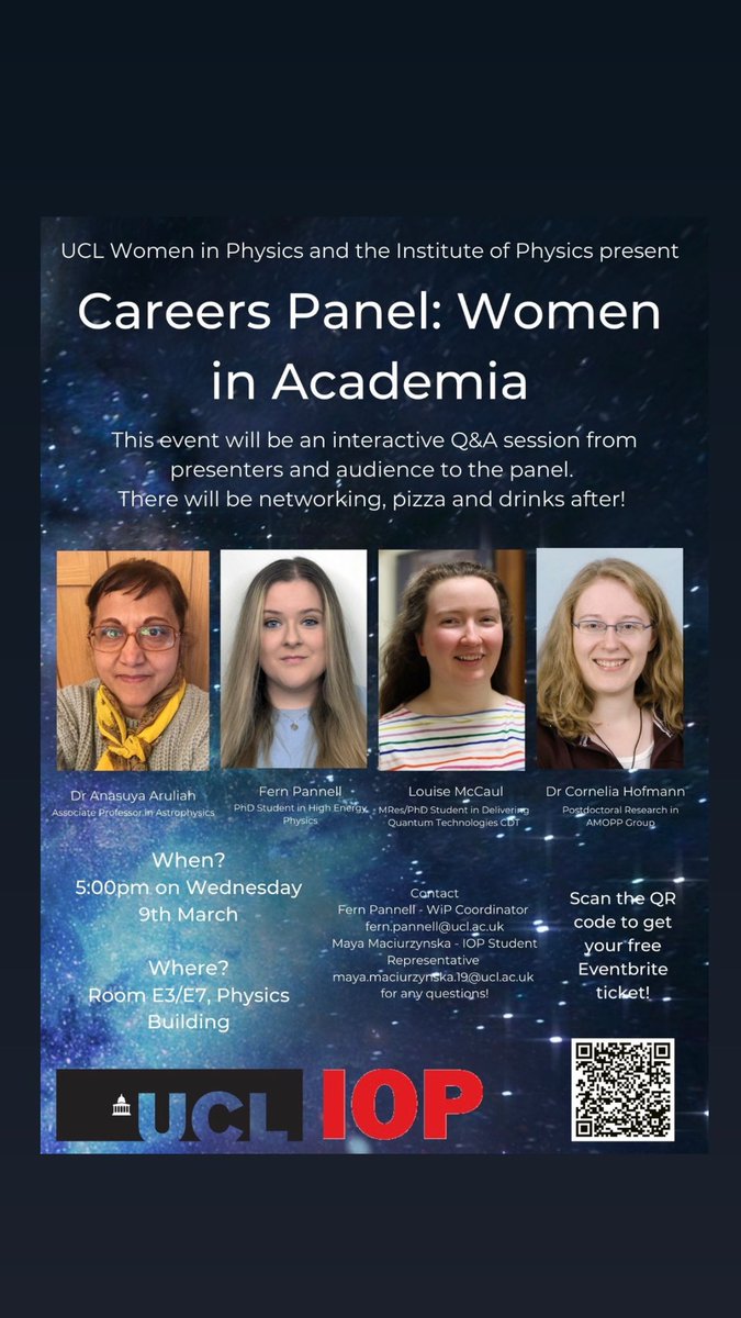 The Women in Physics group is back with a glorious panel of scientists (including yours truly) from particle, quantum and astrophysics ✨