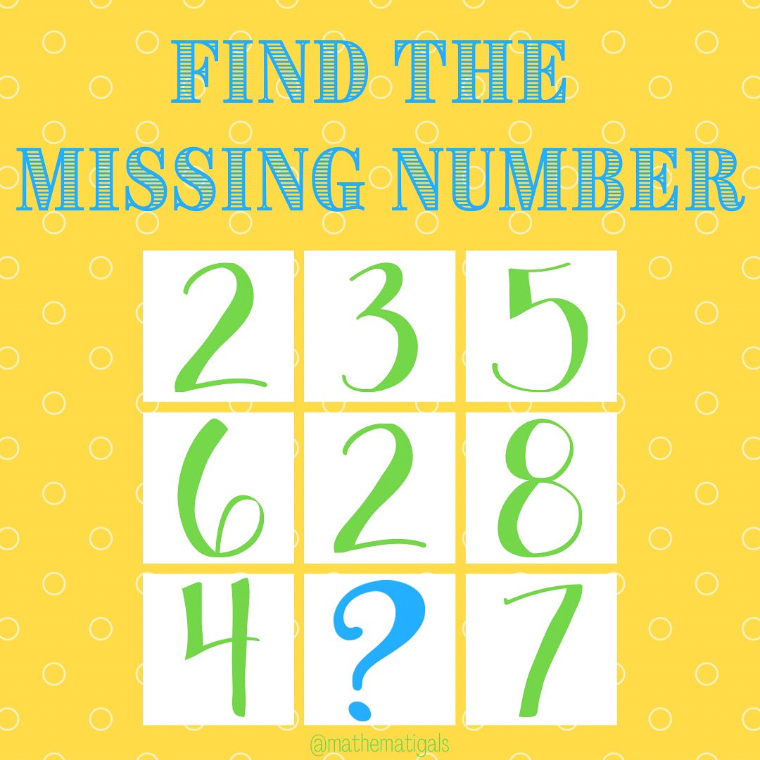 mathematigals's tweet photo. Another Monday, another #MathematigalsMonday puzzle! Can you find the missing number? Hint: rows 🔎
.
.
#maths #puzzles #WomenInSTEM #WomenInMaths #GirlsInSTEM #GirlsInMaths #SciComm #outreach https://t.co/82FtSKMSlw