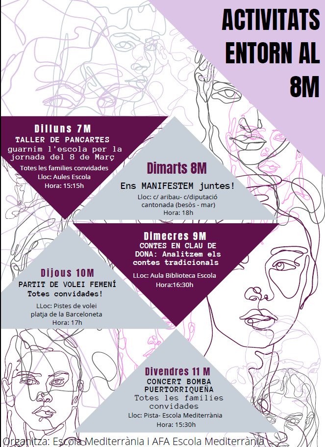 MediterrniaAmpa's tweet photo. Us animem a participar a les activitats que hem organitzat per aquesta setmana #8m #dones #igualtat #barceloneta #ciutatvella https://t.co/pZwwBDxyz9