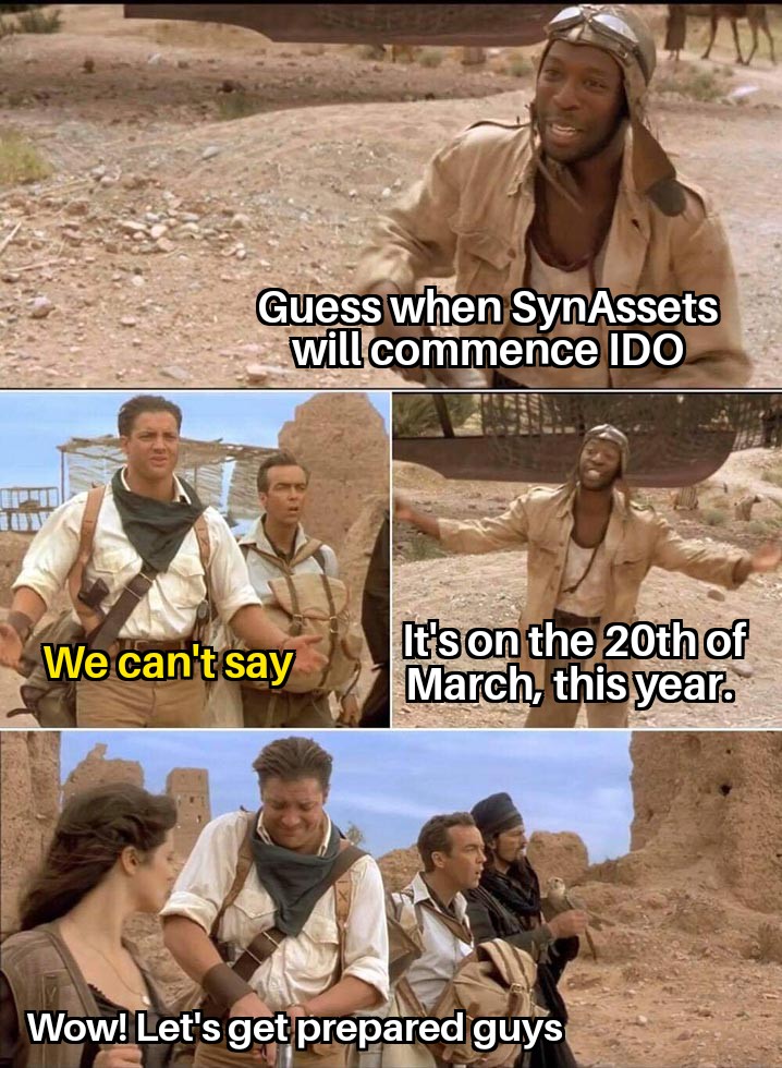 MrLeum's tweet photo. 13 days to go before commencement of @SynAssets IDO. 
Get prepared, get tokens at low price during #IDO. If you don't have a #whitelist, join the ongoing meme contest to get one or simply purchase from Whitelisted individuals. 

Get started on https://t.co/hidp1ZMP2b

#synassets https://t.co/oesfFikjBq