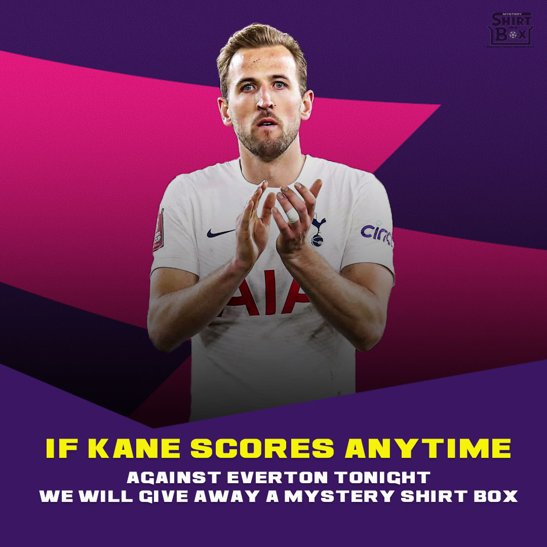 If Harry Kane scores ANYTIME against Everton tonight, we'll give away a mystery shirt box 👕📦 RT this and follow us to enter. 😍 We'll pick a winner tomorrow afternoon. Good luck👍