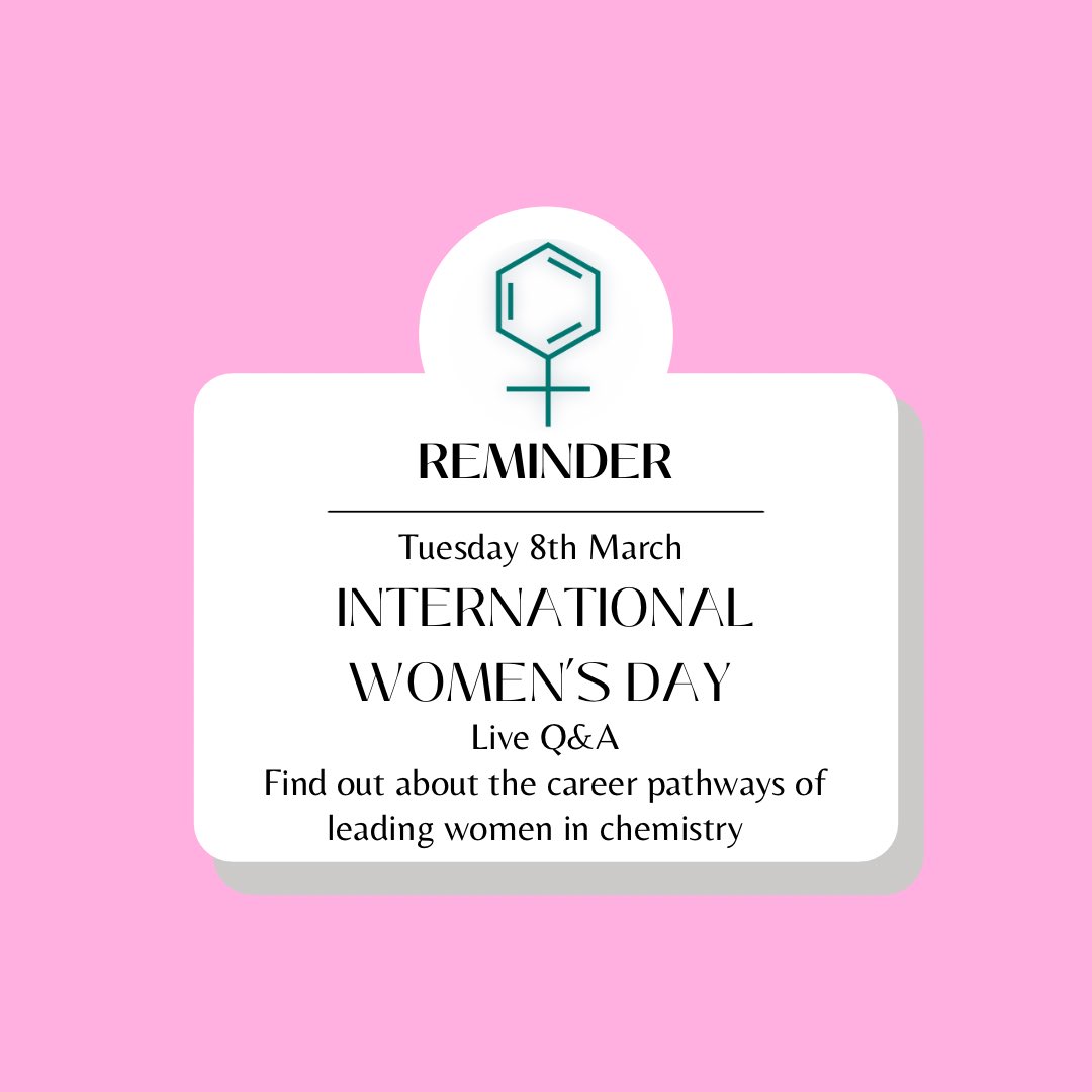 women_in_chem's tweet photo. Tune in tomorrow 12:30-13:30 to hear about the career pathways of some leading #womeninchemistry…Prof. Jacquie Robson, Prof. Sophia Yaliraki, Prof. Susan Perkin and Prof. Nazira Karodia MBE

Follow the link in our bio to stream live and submit questions

#IWD #breakingthebias https://t.co/LIkU9fbKdr