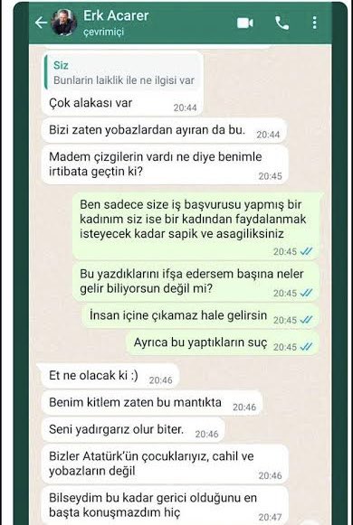 Mustafa Kemal’in askeri olduğunu iddia eden @eacarer’in böyle bir yazışması dolaşıyor ortada, küçücük kıza sarkmış diyorlar

Benim kitlem bu mantıkta derken nasıl yani hangi mantık 🤔

Ufak erkek çocuklarıyla olan mesajlar da var mı acaba

Sabıka kaydını paylaş “HEMEN” bekliyorum