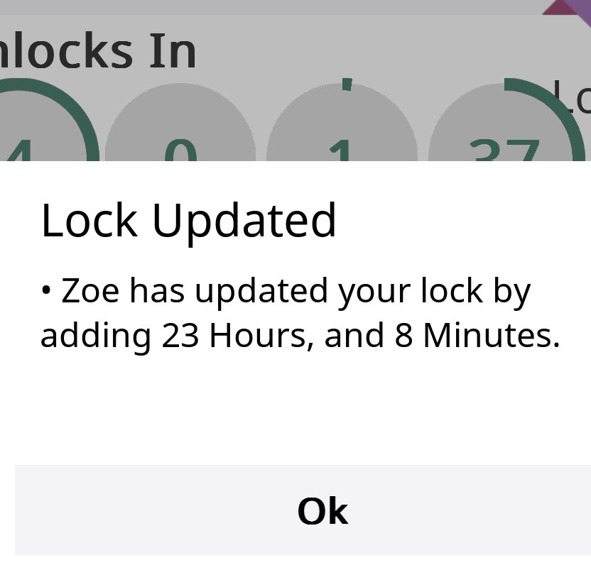 GentleChastity's tweet photo. The next update 🙈.
23h added - makes in total 4 more days from now one. So release is postponed to Friday already 🙈 .
#chastity #chastikey #botZoe #keyholding https://t.co/EnEOLMYATC