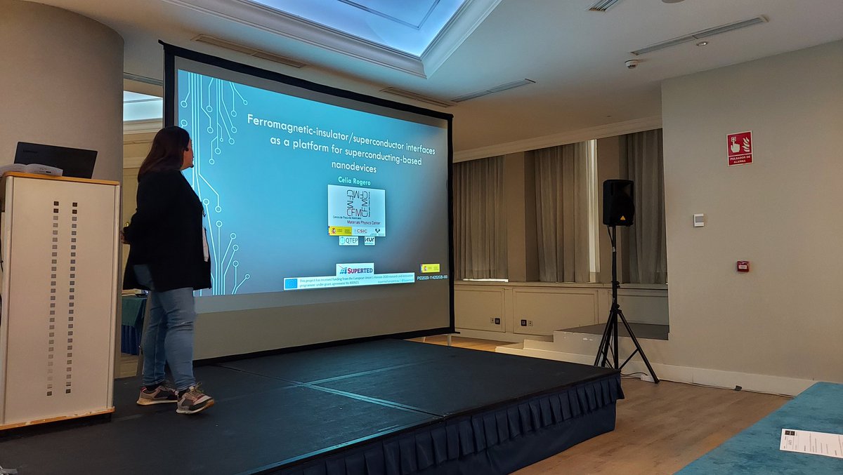 nanocohybri's tweet photo. We finish the first session with Celia  Rogero talking about "Ferromagnetic insulator/superconductor interfaces as a plataform for the superconducting-based nanodevices" https://t.co/Dz5ovOFw6L