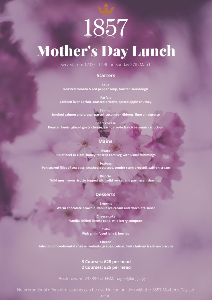 Mother's Day is approaching and what better way to treat your mum than to take her out for a lovely meal! 

Remove all the stress and keep all the magic as you celebrate in the comfort of our brand new restaurant :)

More info here: kings.gg/.../latest-new… or call 732899 to book
