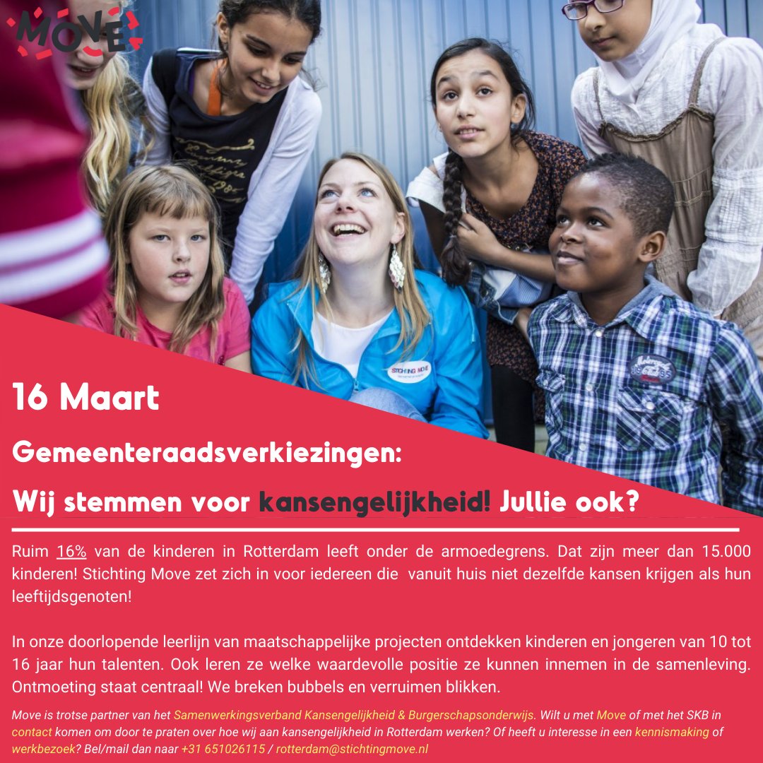 StMoveRotterdam's tweet photo. De #gemeenteraadsverkiezingen2022 komen eraan! Wij stemmen voor #kansengelijkheid! Wat vinden jullie belangrijke thema's? #stichtingmove #zetjein #STEM #RETWEEET #ontmoeting #jongeren #kinderen https://t.co/Qz6opxRy6n