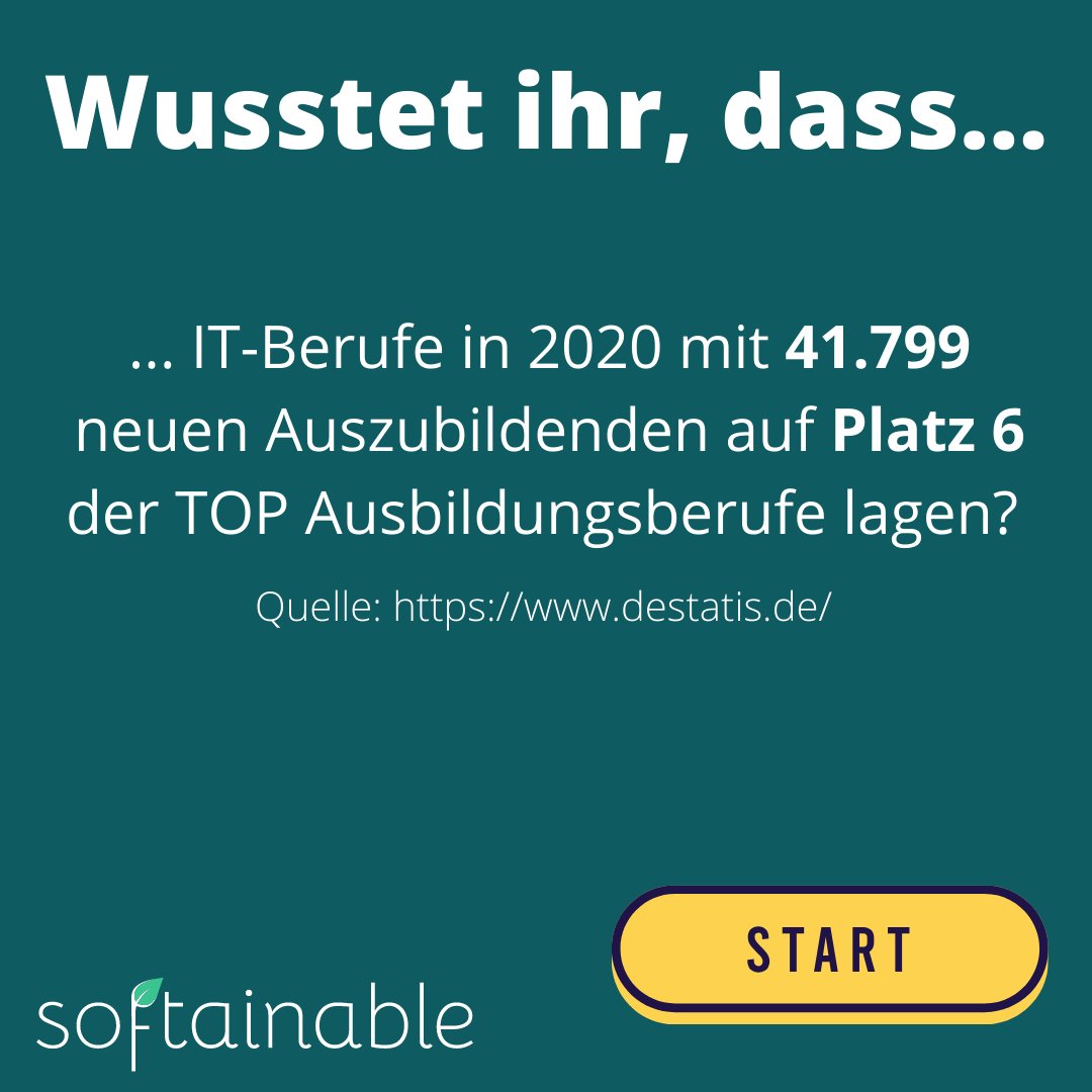 softainable's tweet photo. Die Woche beginnt aufregend: unsere #Praktikanten Pascal und Sven unterstützen uns nun tatkräftig für die nächsten 11 Monate! 💪 
In den folgenden Slides findet ihr einige Daten zur Arbeit in der IT-Branche. 
#coding #programmer #reactjs #graphql #nextjs #cloud  #ausbildung https://t.co/Ghp9Z8gUNm