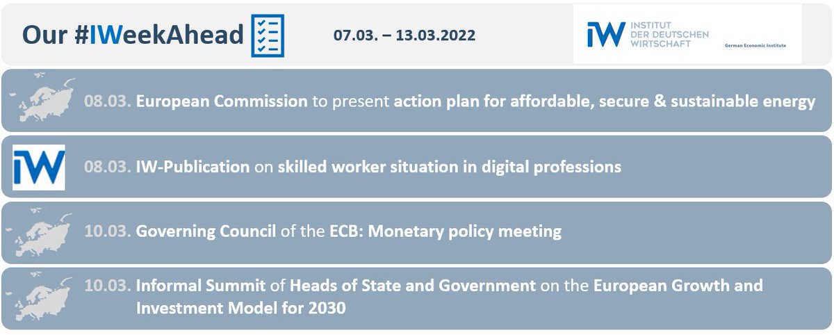 iw_institute's tweet photo. This #IWeekAhead ππwe turn our attention to
π the @EU_Commission's presentation of new measures to combat #energy security & sustainability
π Monetary policy decision by @ecb
π Informal Summit of Heads of State & Government on the #EU πͺπΊ Growth & #Investment Model for 2030 https://t.co/oeG8XjD3lx
