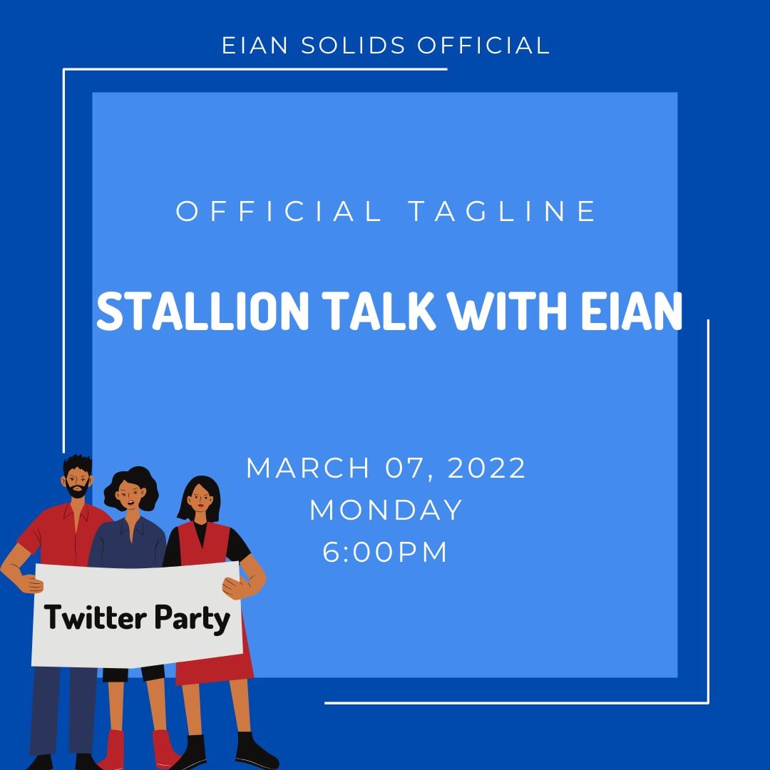 EianTrendsetter's tweet photo. OUR TWITTER PARTY OFFICIALLY STARTS NOW!

Official tagline:
STALLION TALK WITH EIAN

Reminders:
-No Emojis, Symbols &amp; Digits
-No Double Tagging
-Minimum of three words per tweet
-Engage to all BIG accounts

Tweet • Retweet • Quote • Reply https://t.co/GYIEXq5Cy1