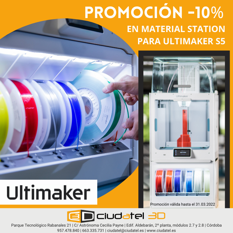 CIUDATEL's tweet photo. Aprovecha la promoción -10% de #Ultimaker para #Marzo y llévate el #MaterialStation para #UltimakerS5 a un precio increíble.
Y si aún no tienes la solución más completa y fiable de FDM del mercado, no dejes escapar la oportunidad de hacerte con el #ProBundle a un gran precio. https://t.co/t7UotXIFwG