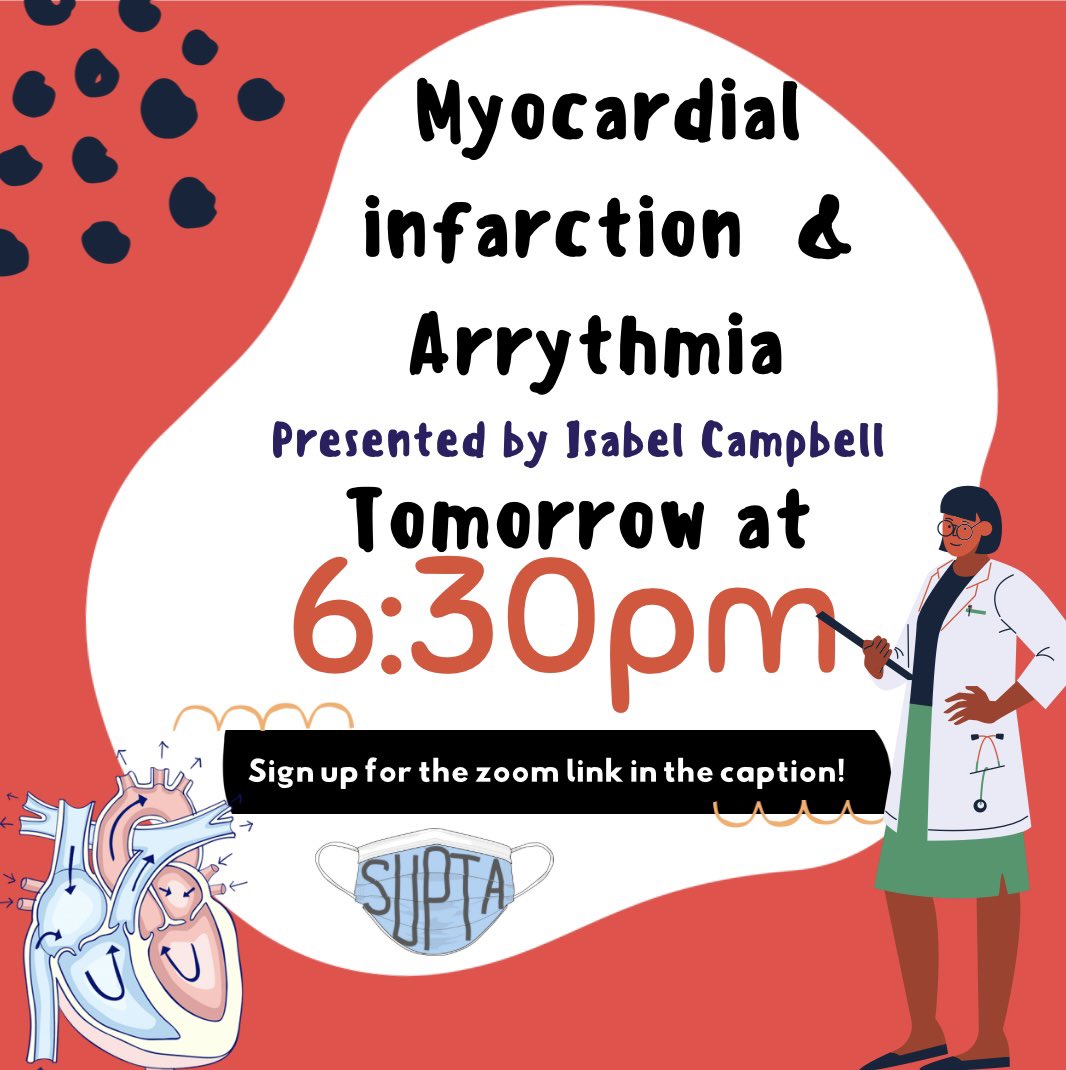 Let’s be honest, EVERY medical school exam has a question on either MI or atrial fibrillation! 🫀
Boost your knowledge for those exams by joining us on Tuesday!

Sign up to recieve the zoom links below!

forms.gle/q56LwSoepsHjQK…