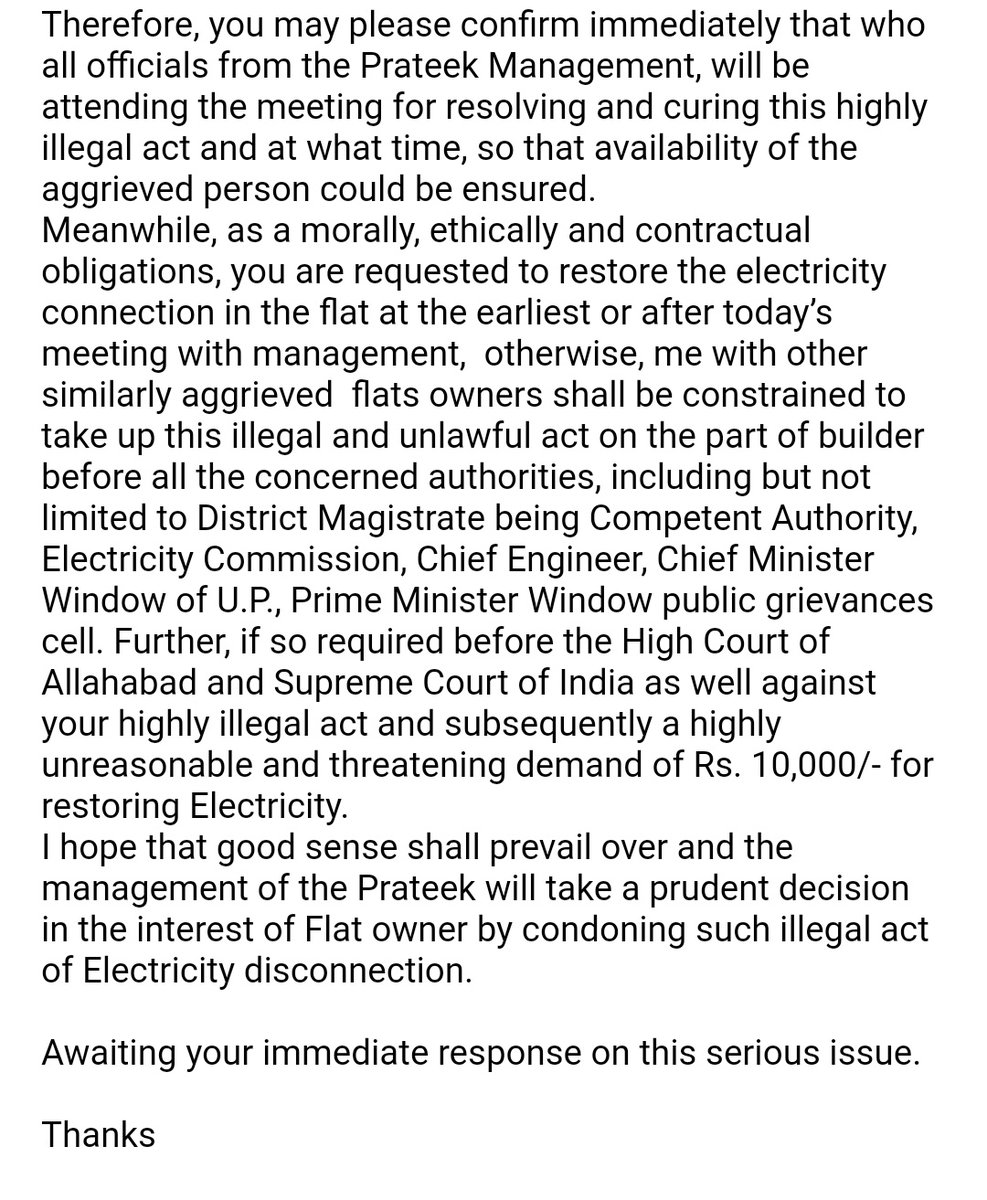 abhisuny's tweet image. @Prateek_Group ग्रैंड सिटी  सिद्धारत विहार की एक और दादागिरी काटी 80 से ज्यादा पोससेशन फ्लैटों की बिजली और बदले में मांगे 10000 प्रति माह। @dm_ghaziabad @CMOfficeUP @PMOIndia @narendramodi @UPHDBHQ @mayor_Ghaziabad @UPPCLLKO @Uppolice @AtulGargBJP 
निवासियों की लिखित कंप्लेंट