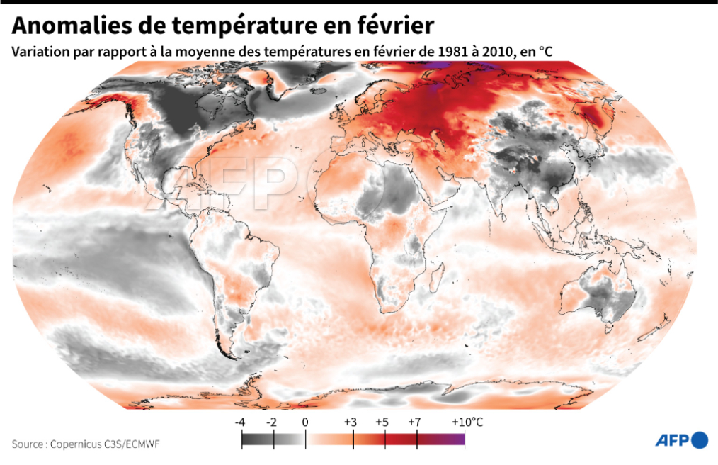 La carte mondiale des anomalies de températures relevées dans le monde en février #AFP #AFPgraphics 
Par <a href="/simalfatto/">Simon Malfatto</a>⤵️